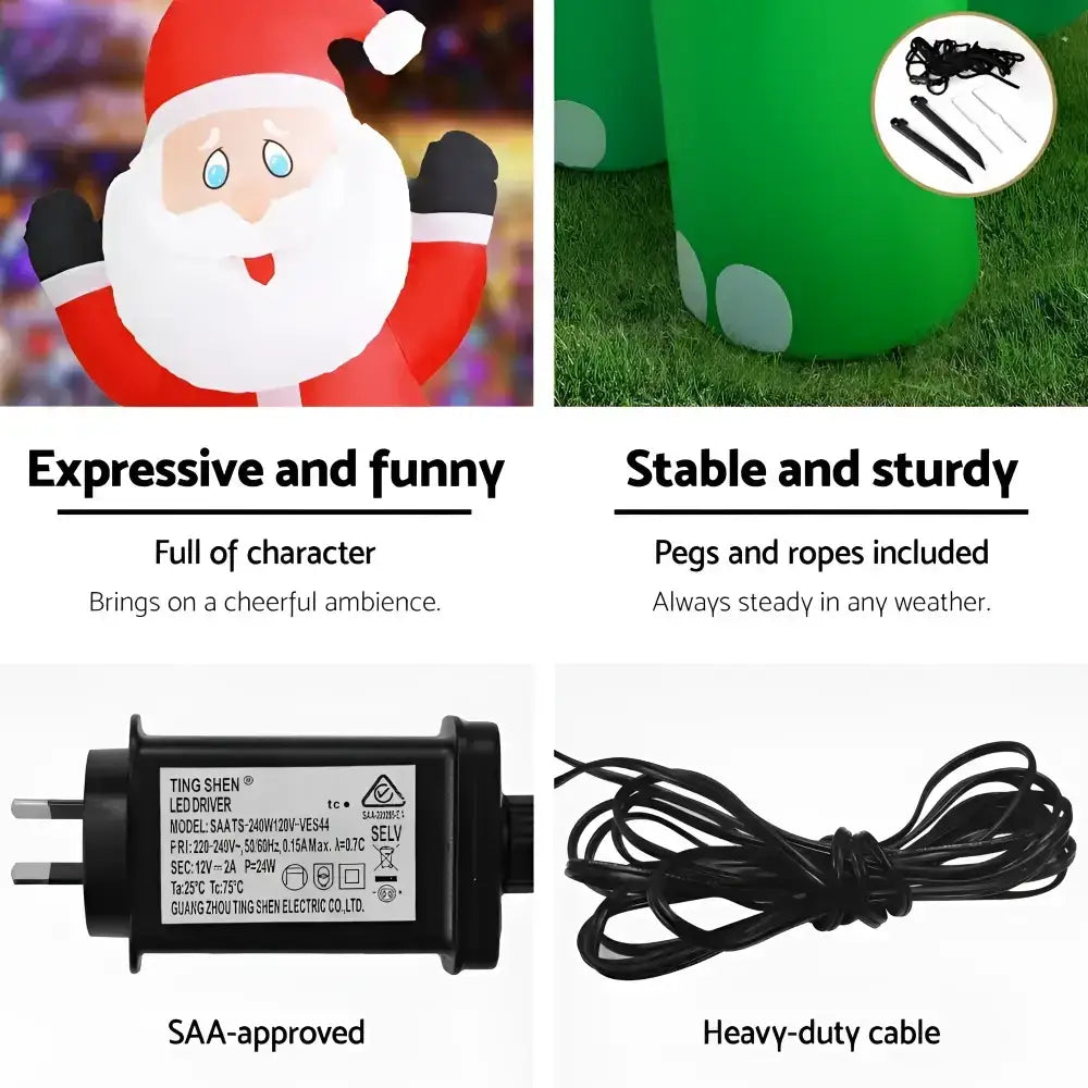 3.8M Giant Christmas Inflatable Santa Dinosaur Illuminated Decorations