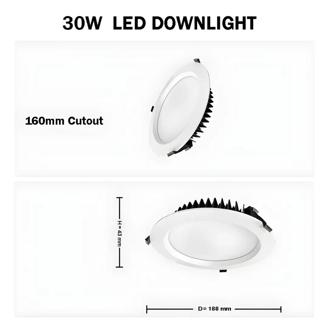 30w Tri-colour Dimmable Aluminium Led Downlight 190mm