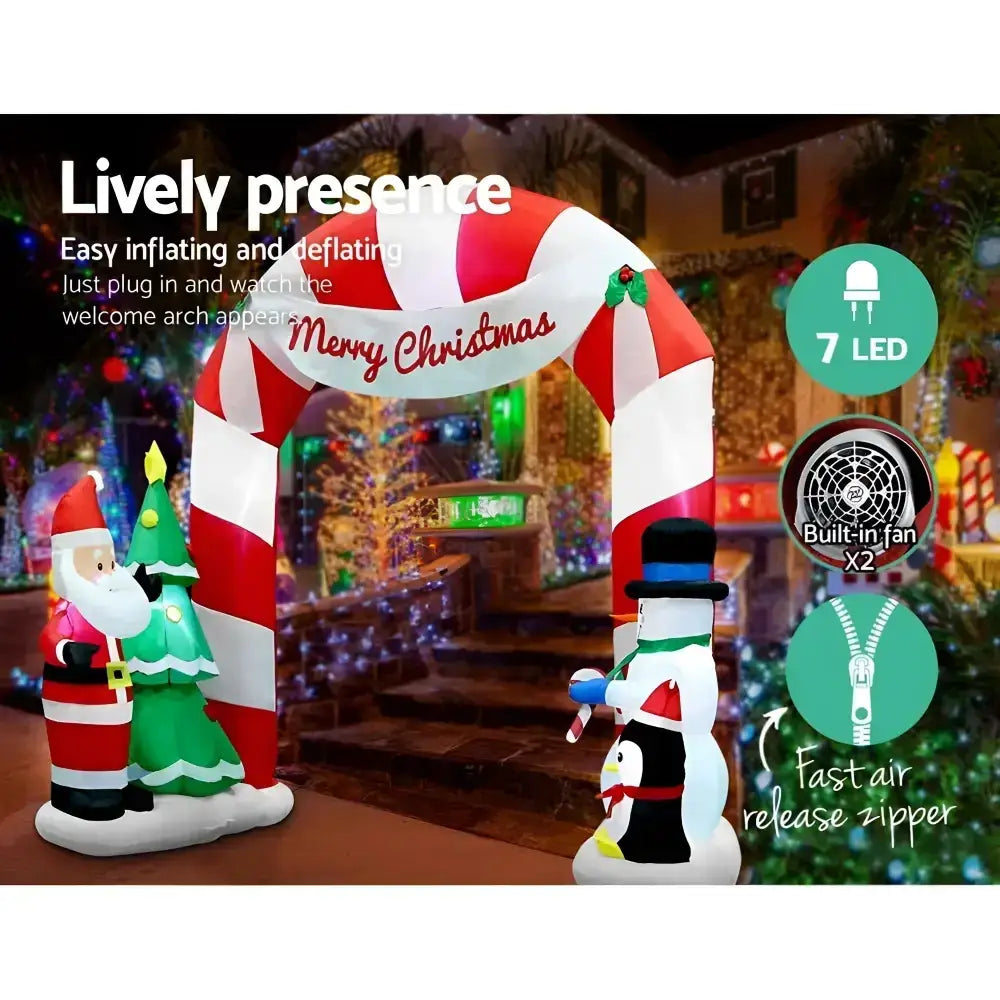 3m Christmas Inflatable Archway with Santa & Leds