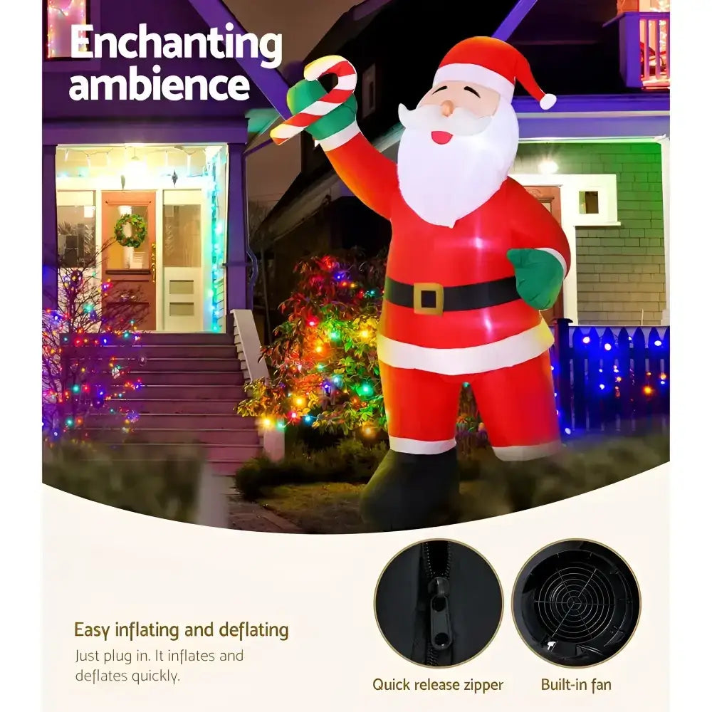 3m Inflatable Santa - Illuminated Christmas Decoration