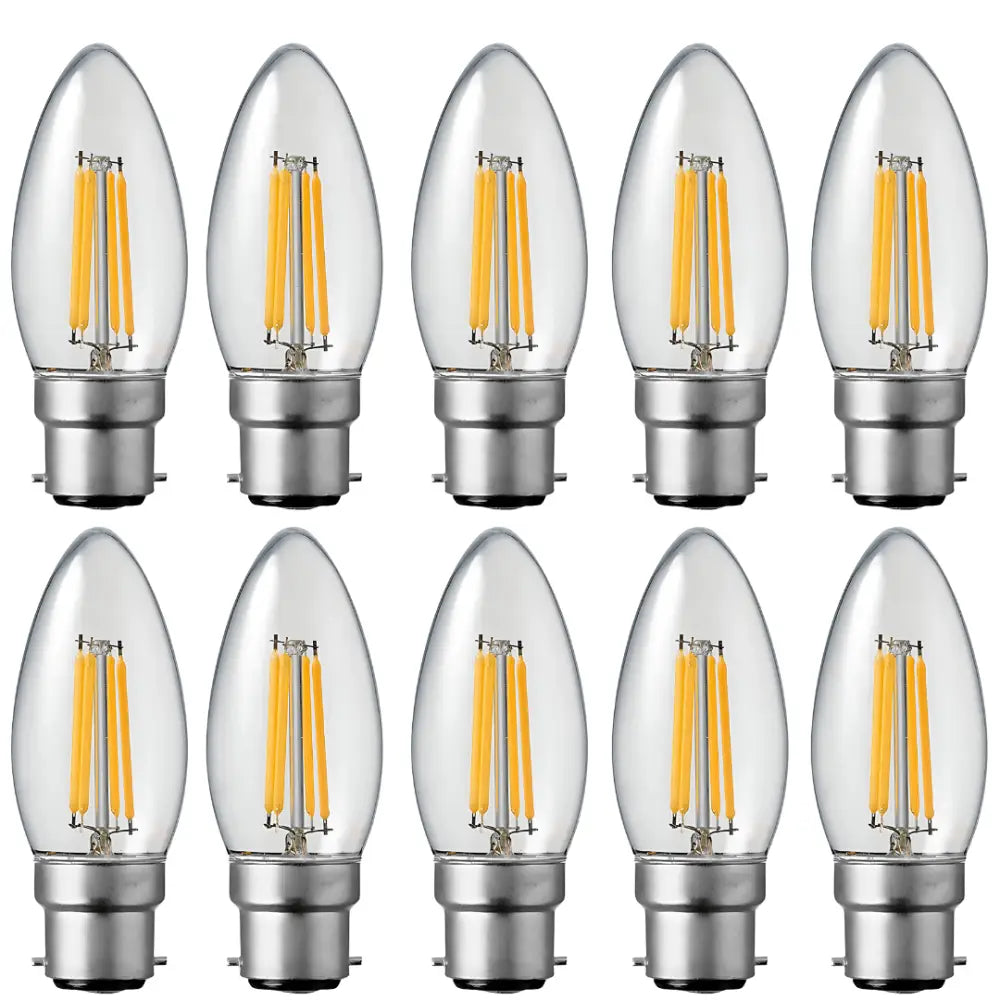 Green Earth Lighting Australia GLOBES 10 Pack 4.2W 470lm B22 Warm White Clear Dimmable LED Candle C3521D/10P