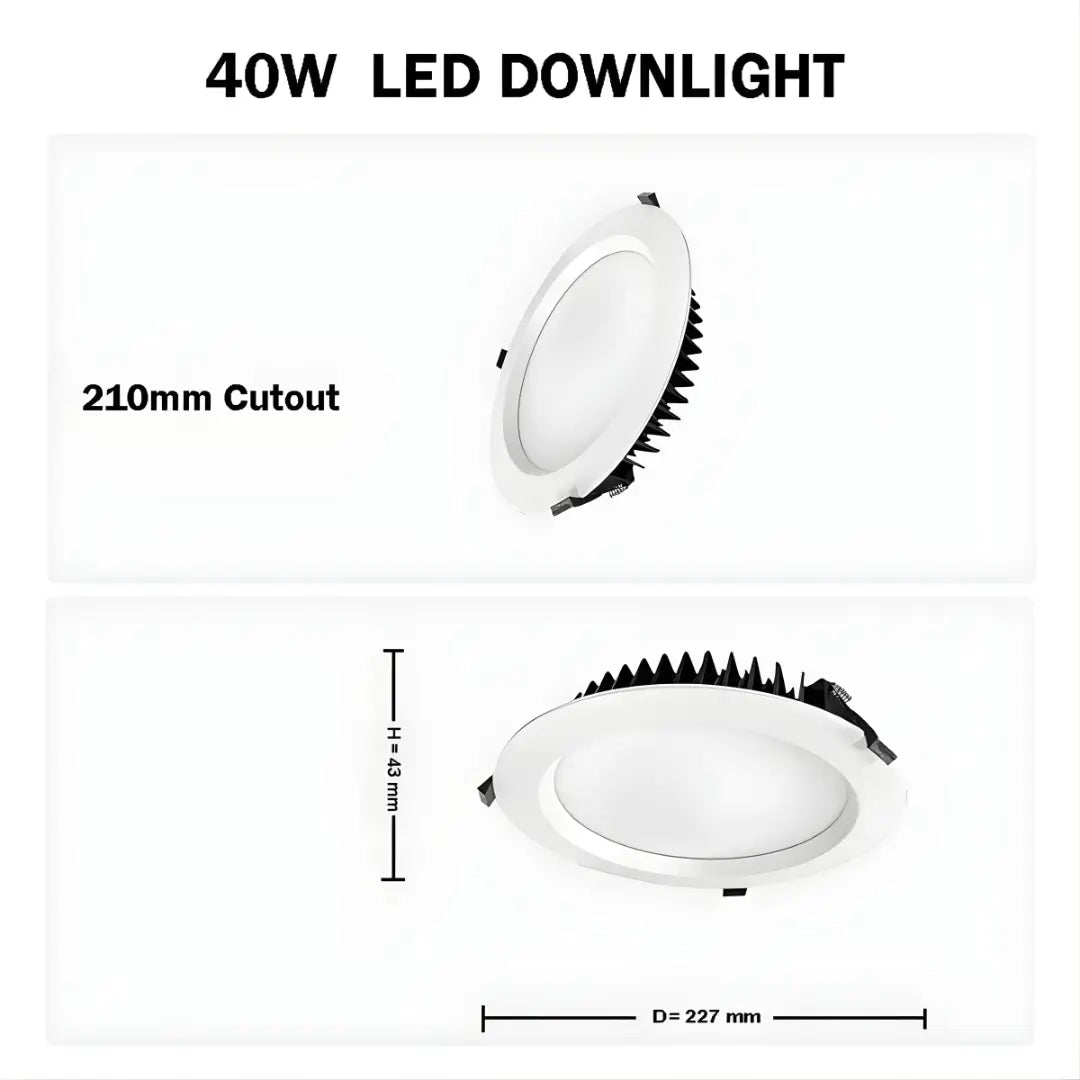 40w Tri-colour Dimmable Led Downlight 190-220mm Cut