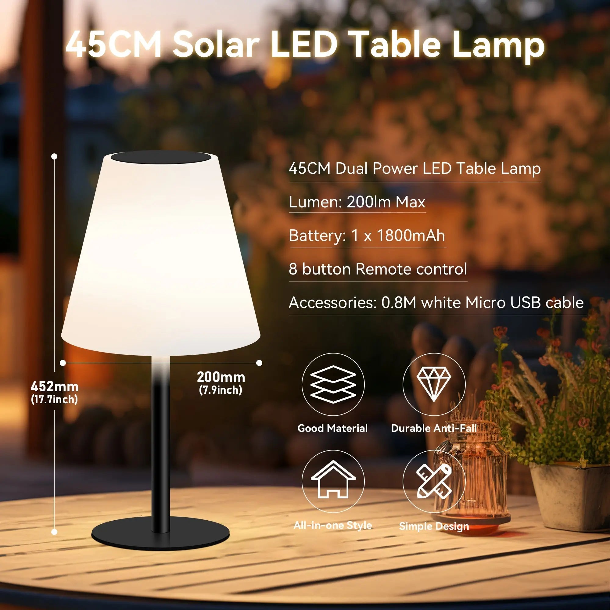 45cm Solar Led Table Lamp Colour Changing Lexi Lighting