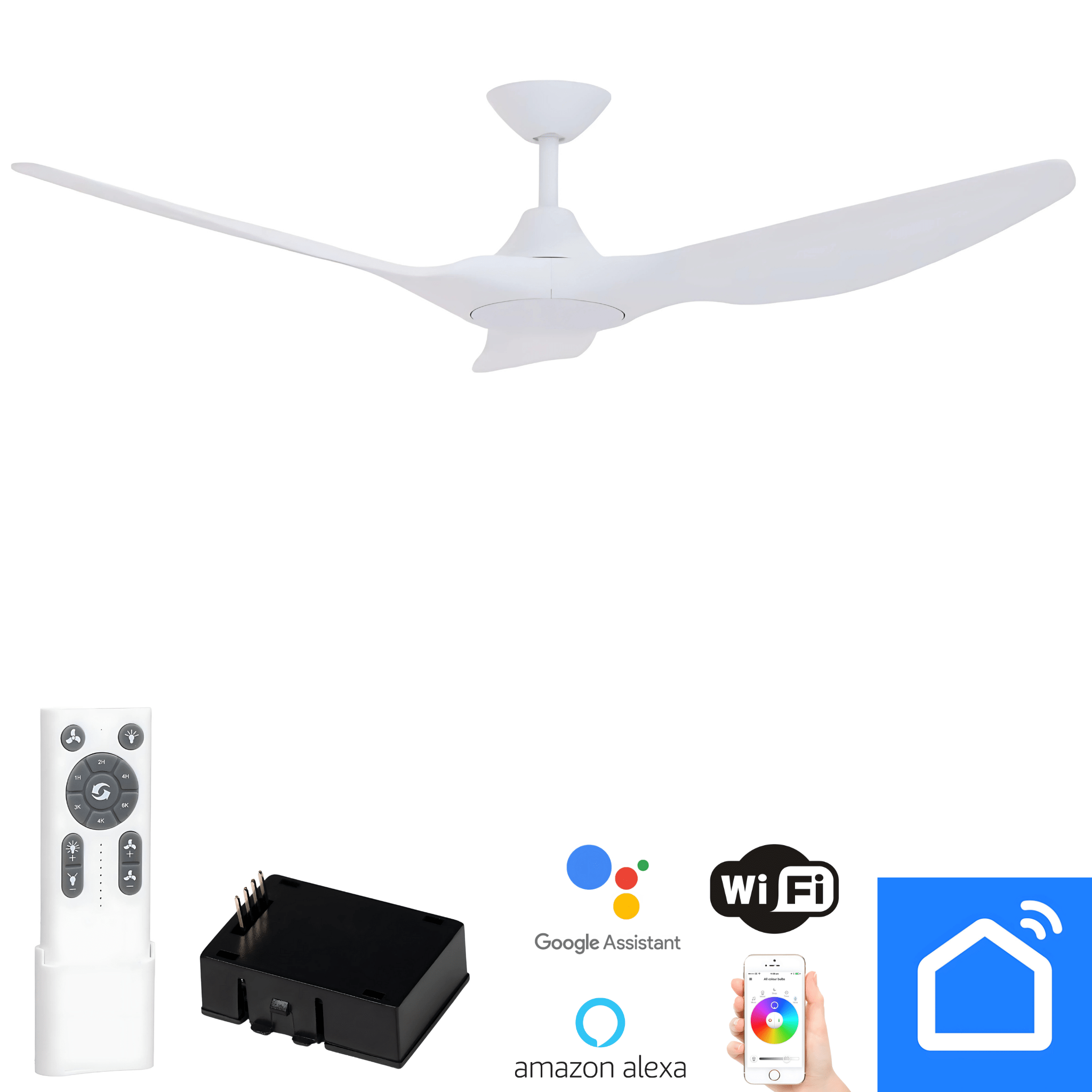 Green Earth Lighting Australia Ceiling Fan STRIKE 48" White DC Ceiling Fan with Remote & Smart Control 60130+CFA-SW/M