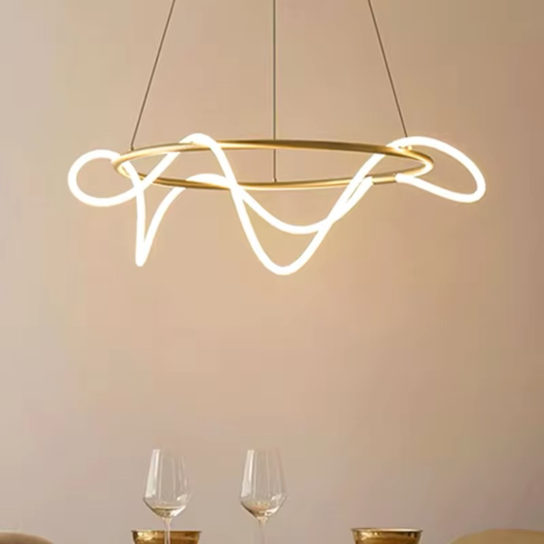 ORBIS SATIN BRASS 90W Circular LED Squiggle Pendant