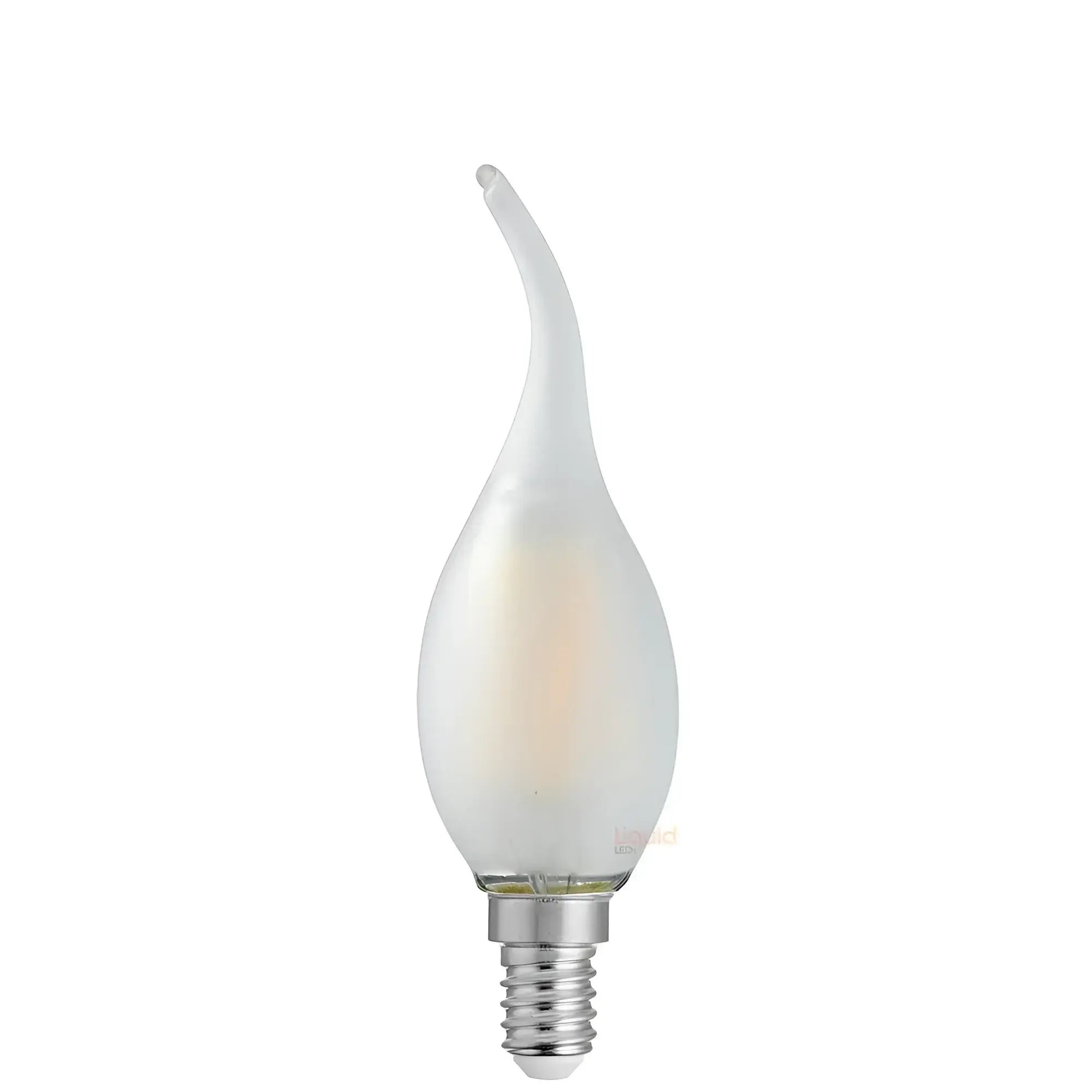 A matte white dimmable led flame tip candle bulb with frosted glass finish 470lm e14 2700k light bulb
