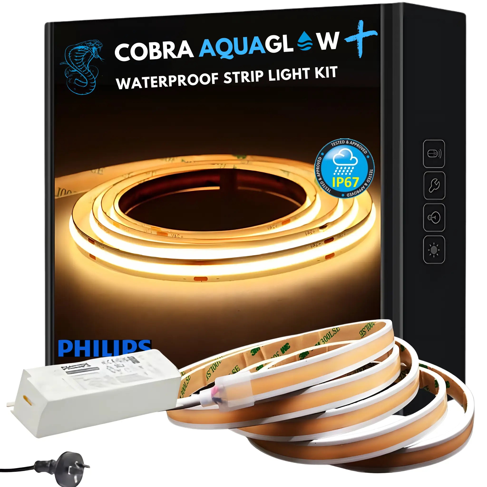 10mm Ip67 Cob Led Strip 4000k Cool White Waterproof - 5 Meter Diy Kit (ip20 Driver)
