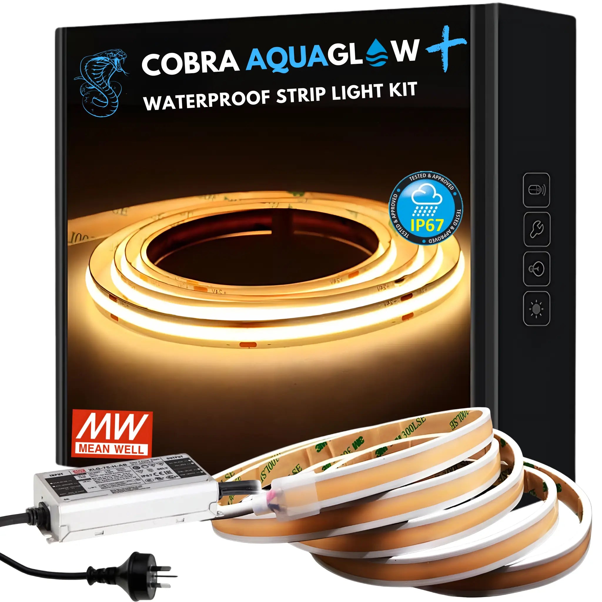 10mm Ip67 Cob Led Strip 4000k Cool White Waterproof - 5 Meter Diy Kit (meanwell Waterproof Driver)