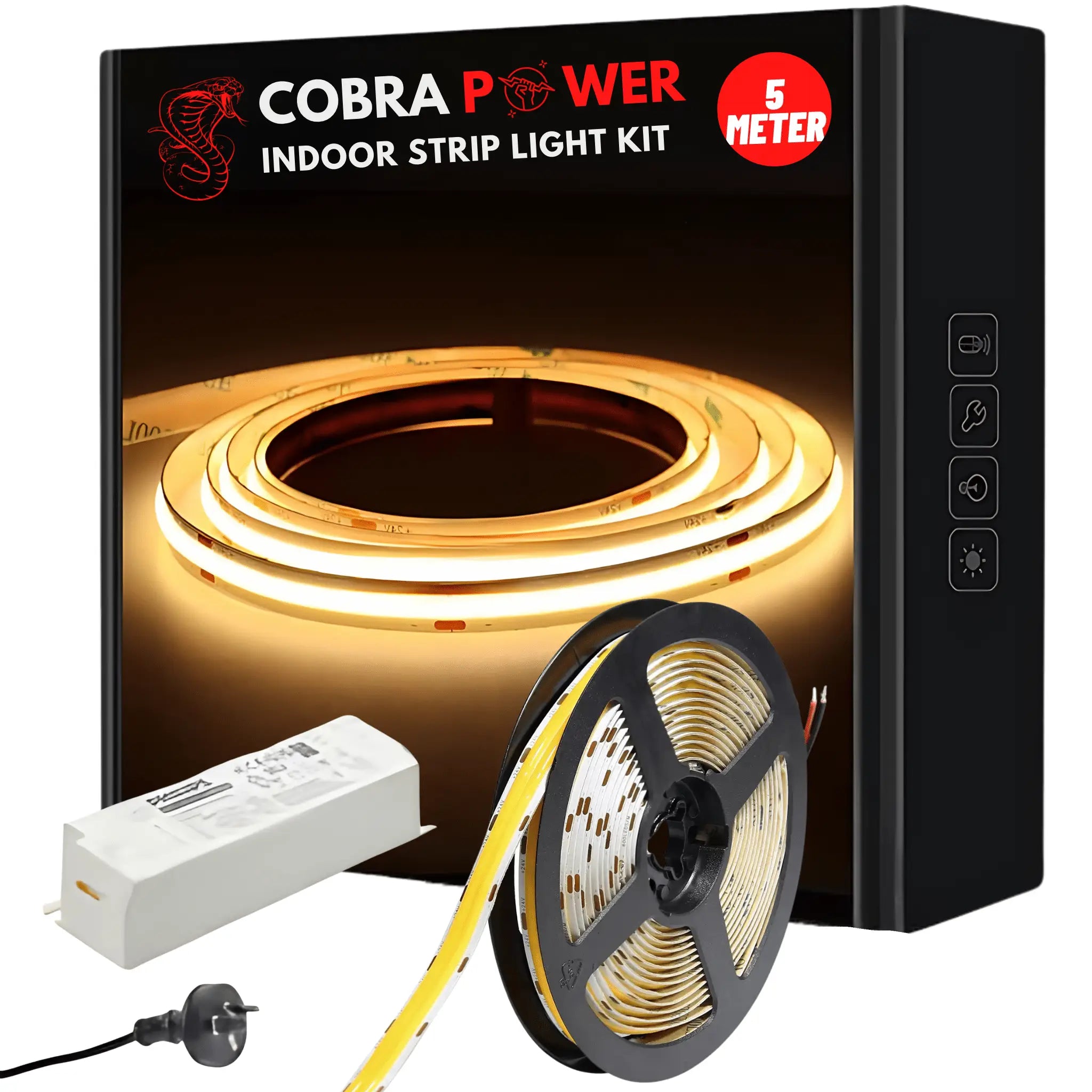 Green Earth Lighting Australia Strip Kit COBRA 5m Power COB LED Strip Light Kit | 12mm Width Dual Row