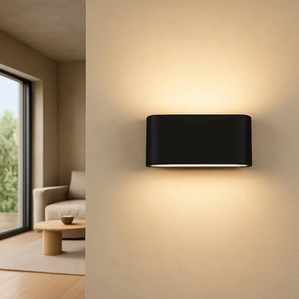 Hayden 12w Up/down Matt Black Led Wall Lamp Ip54 Green