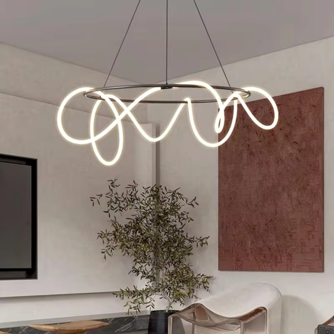 ORBIS BLACK 90W Circular LED Squiggle Pendant