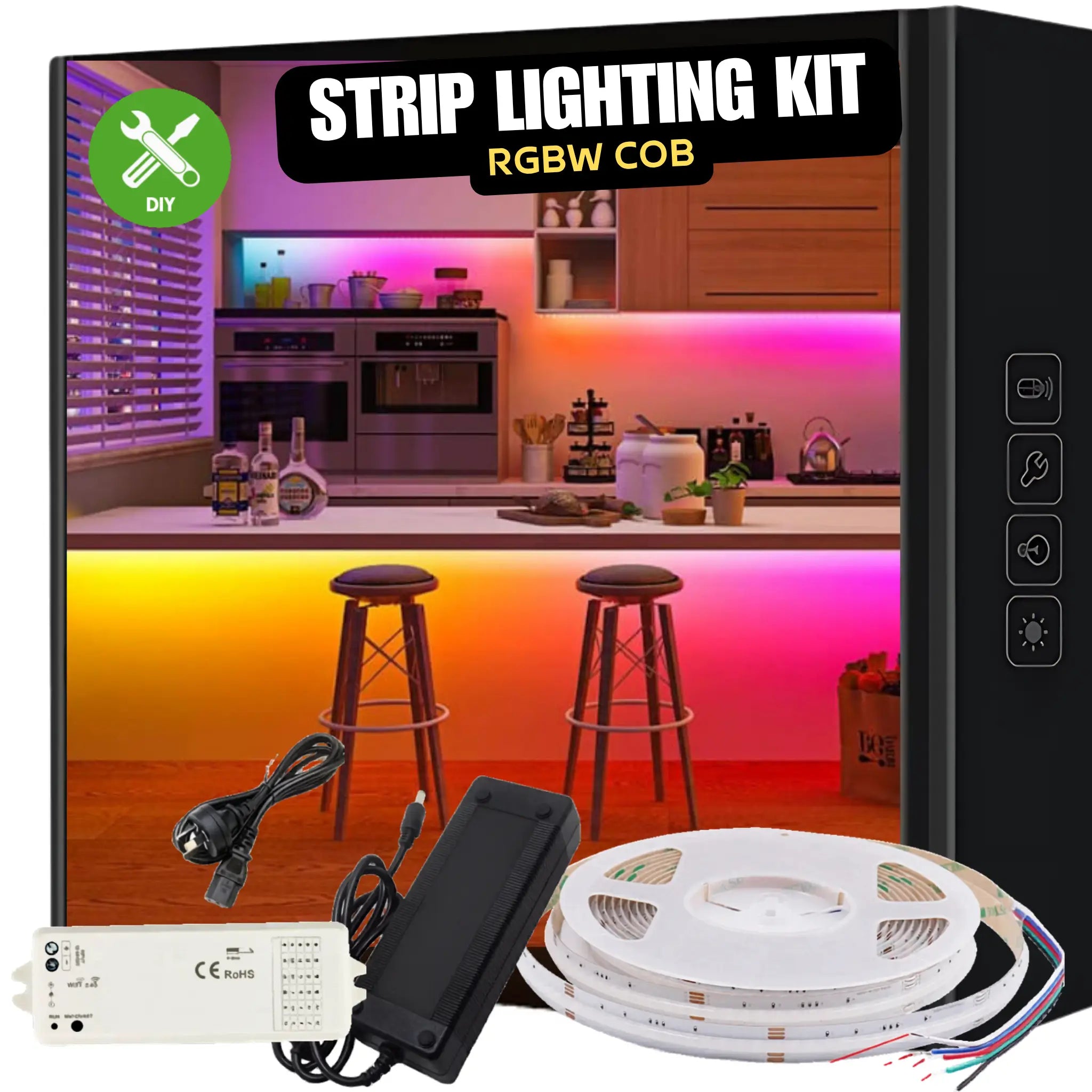 15w/m Rgbw Ip20 Cob Led Strip Light | 12mm Width Green - 5m Rgbw Diy Strip Kit