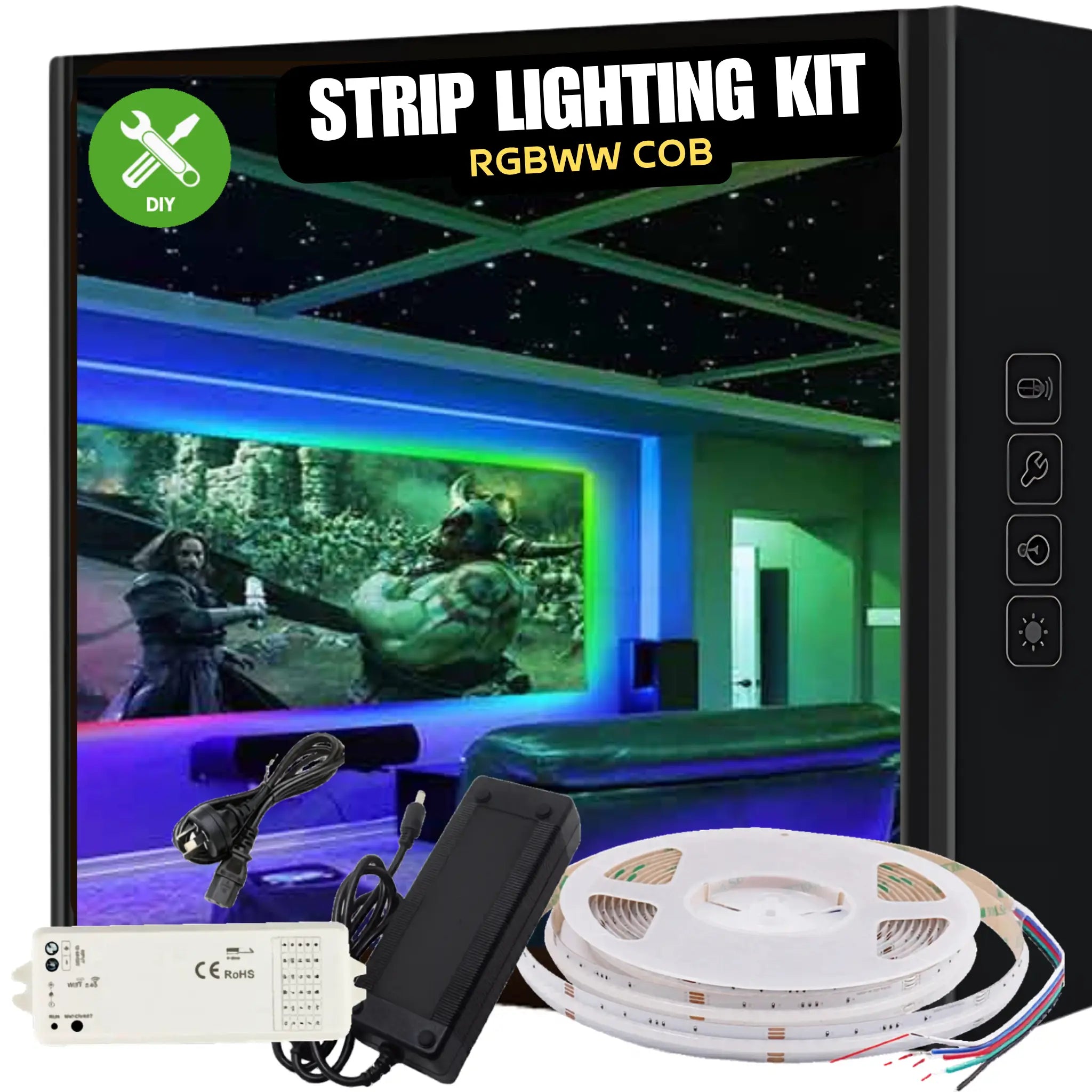 15w/m Rgbww Ip20 Cob Led Strip Light | 12mm Width - 5m Rgbww Diy Kit