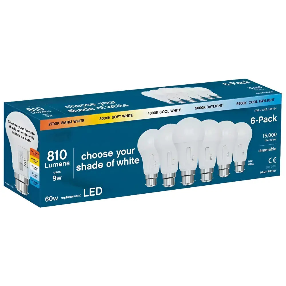 6 Pack 9W 810lm B22 5-CCT Dimmable LED Globe - Home & Garden > Lighting > Light Bulbs