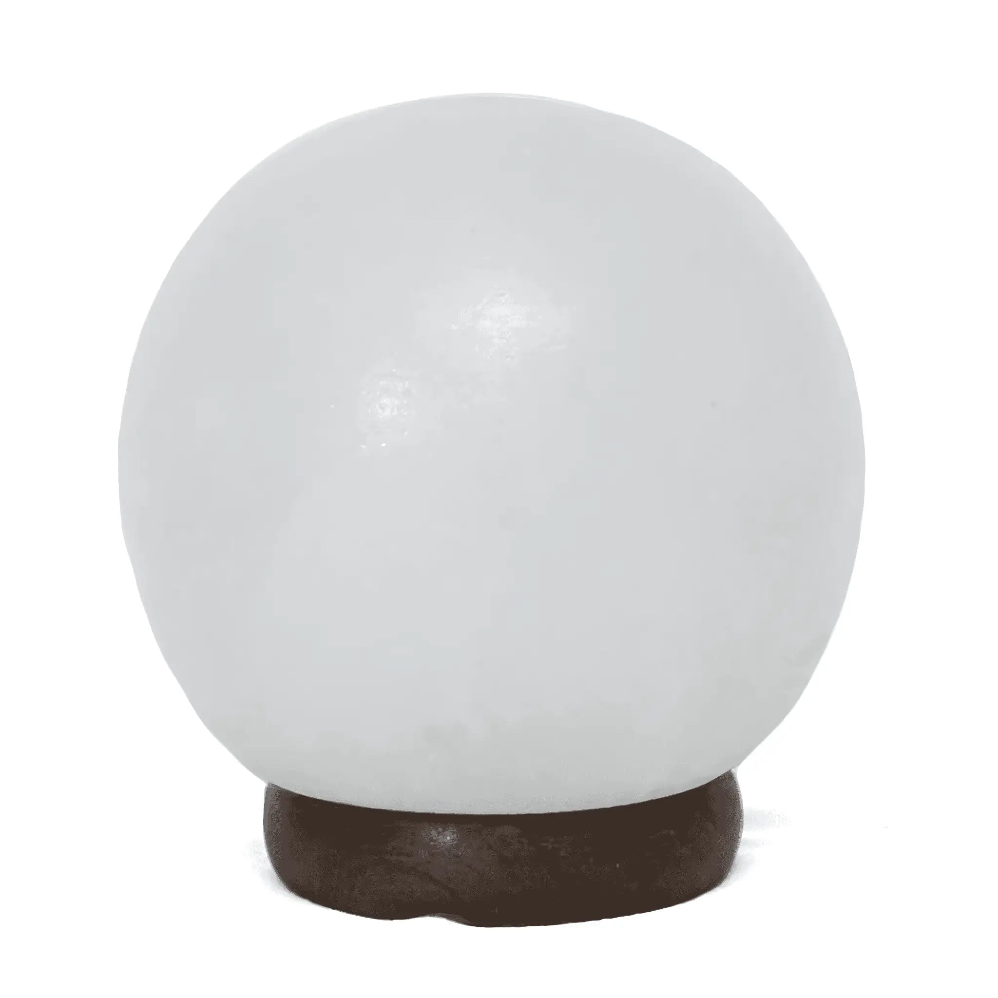 6” White Sphere Salt Lamp – Timber Base (12v – 12w)