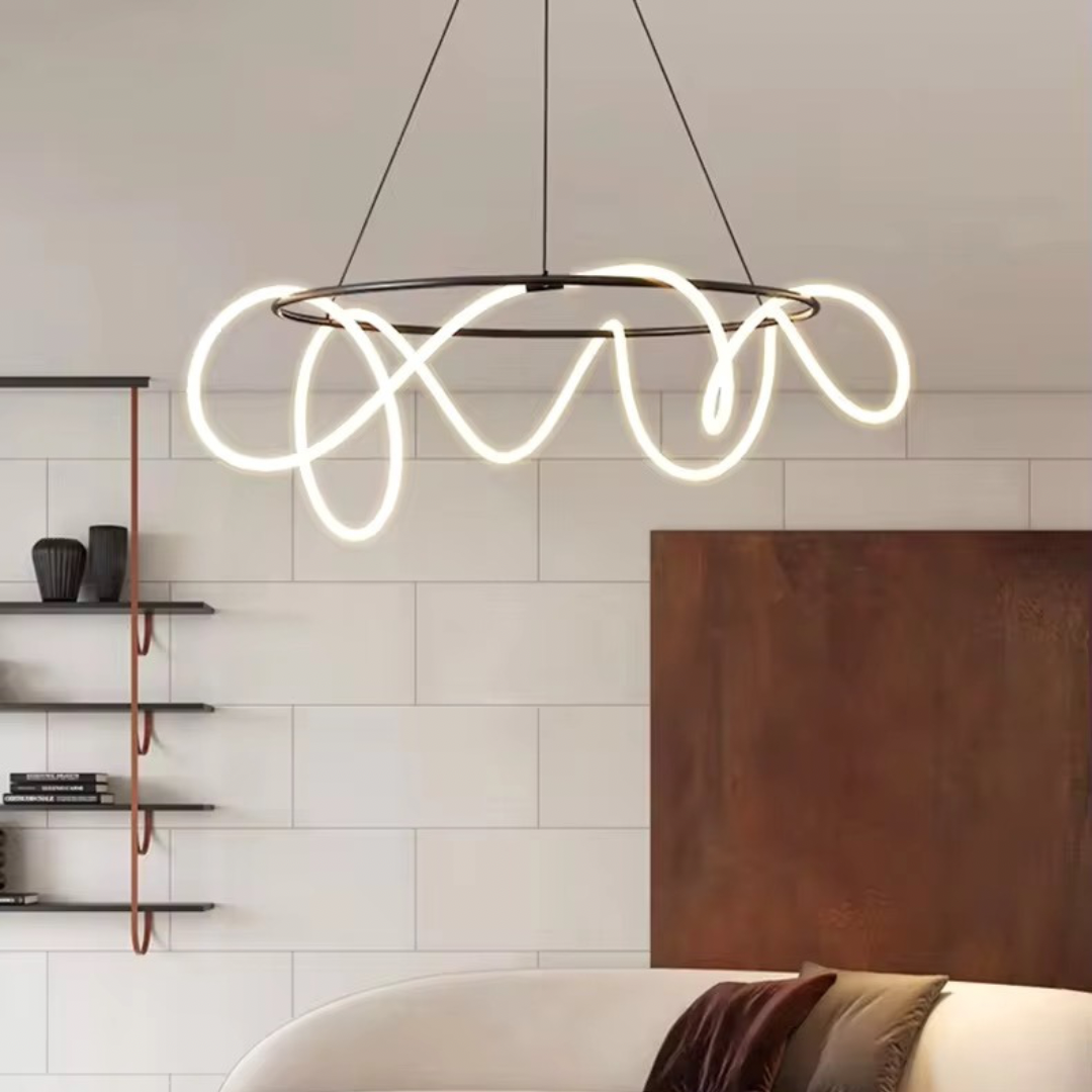 ORBIS BLACK 90W Circular LED Squiggle Pendant