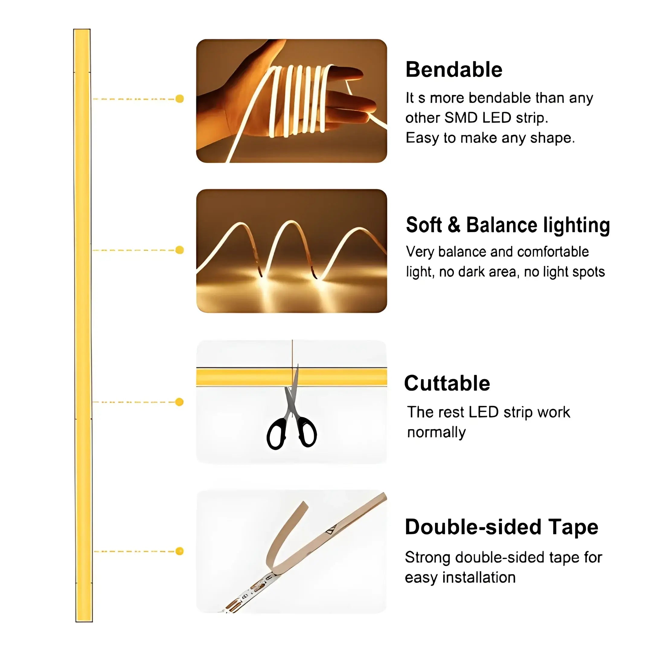 7w 6000k Ip20 Cob Flexible Strip Light 3mm Visual
