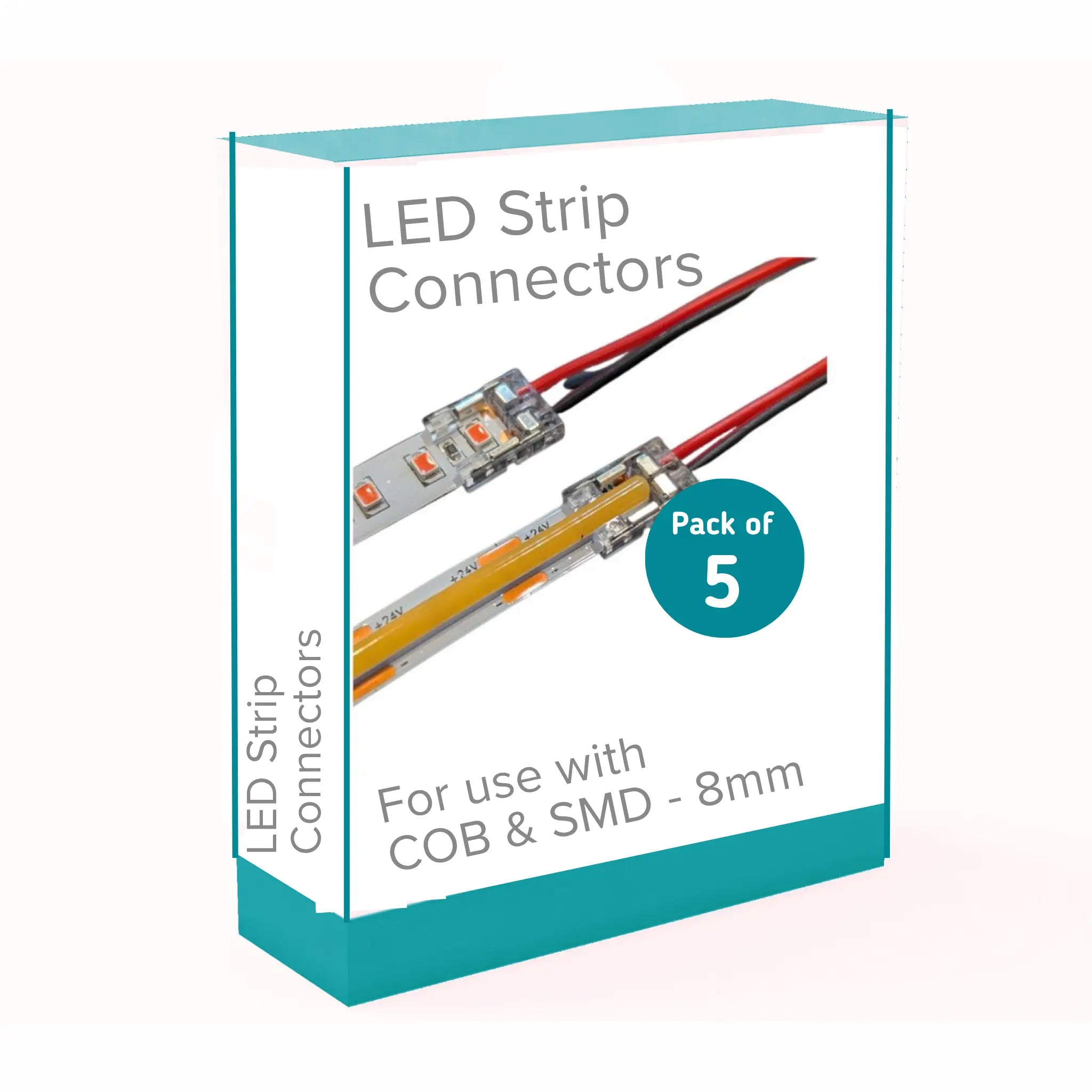 8mm 2-Pin PCB to Cable Connector for Single Colour COB & SMD LED Strip - 5 Pack
