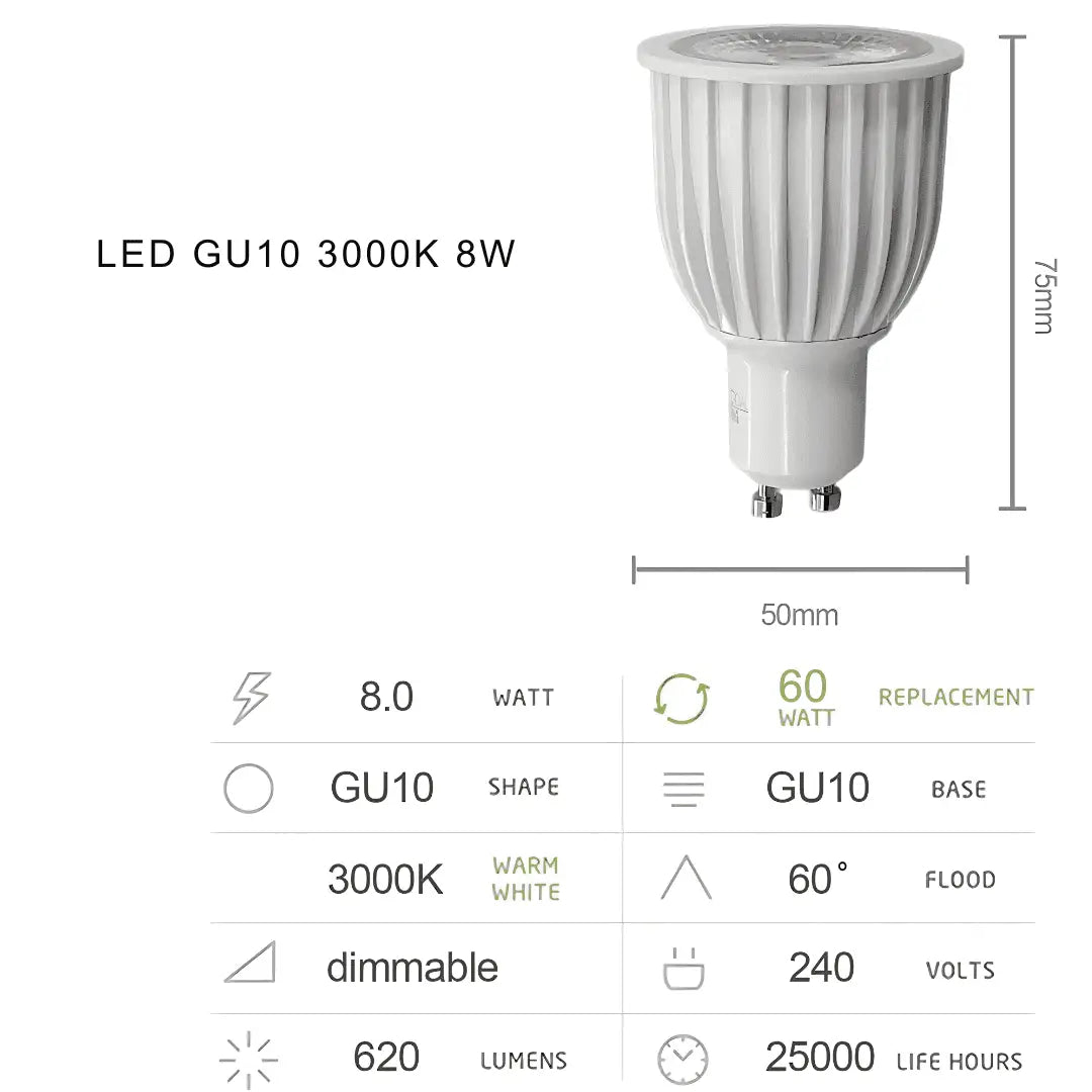 8w Commercial Grade Gu10 Dimmable Led Bulb 620lm