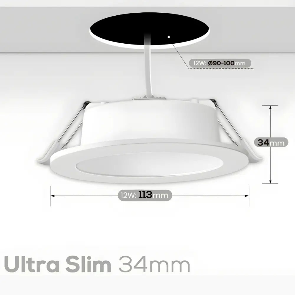 Bright Sleek Eco 12W Tri-Colour LED Downlight - 90mm Cut Out