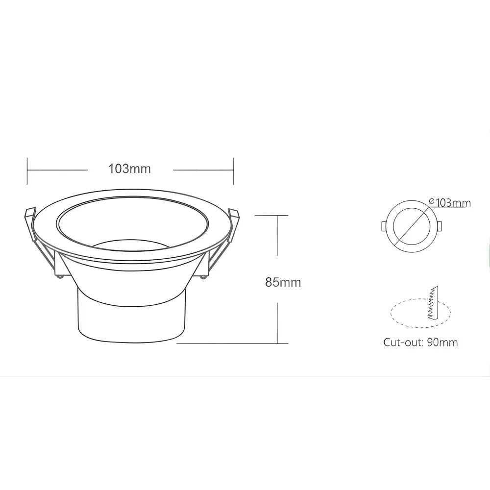 OptiLux 10W Tri-Colour Dimmable LED Downlight - 90mm Cut Out
