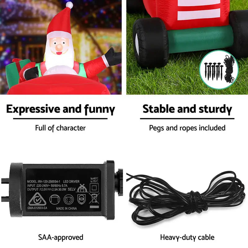 1.6M Christmas Inflatable Santa Truck LED Illuminated Decoration