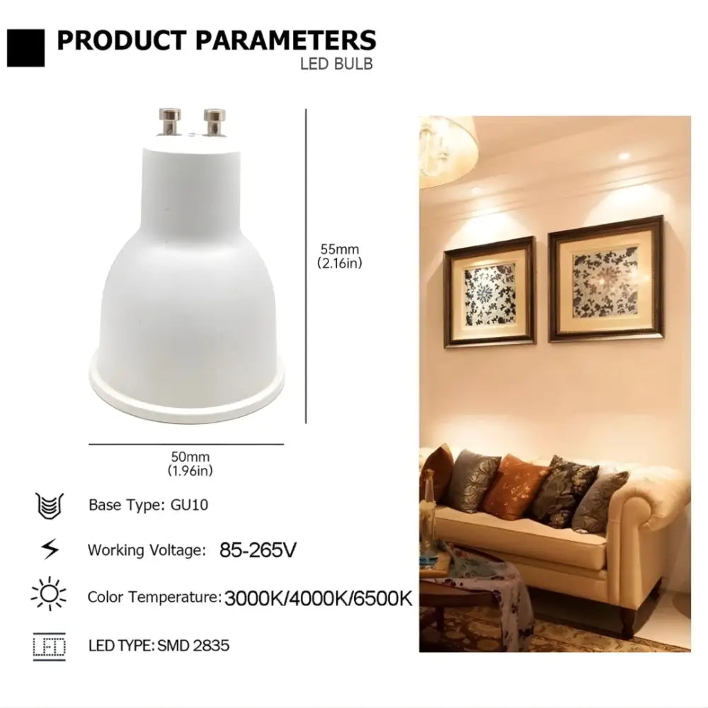 High output GU10 LED lamp for kitchen and retail lighting