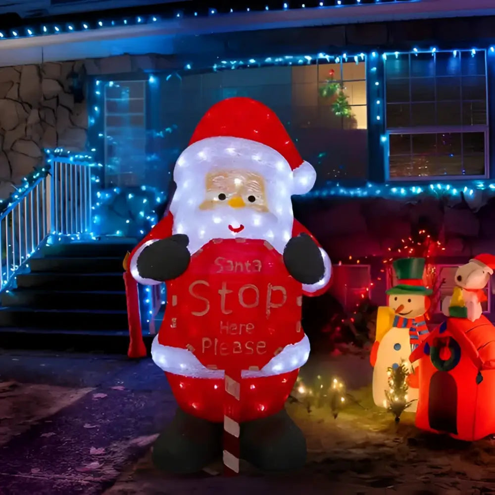 Acrylic Santa with Santa Stop Here Sign - H80cm