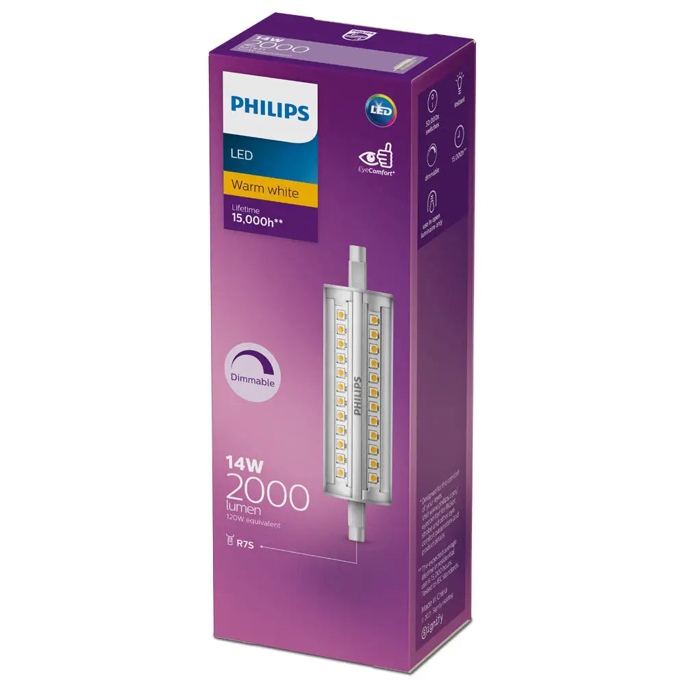 Packaging of Philips 118mm R7s dimmable LED globe