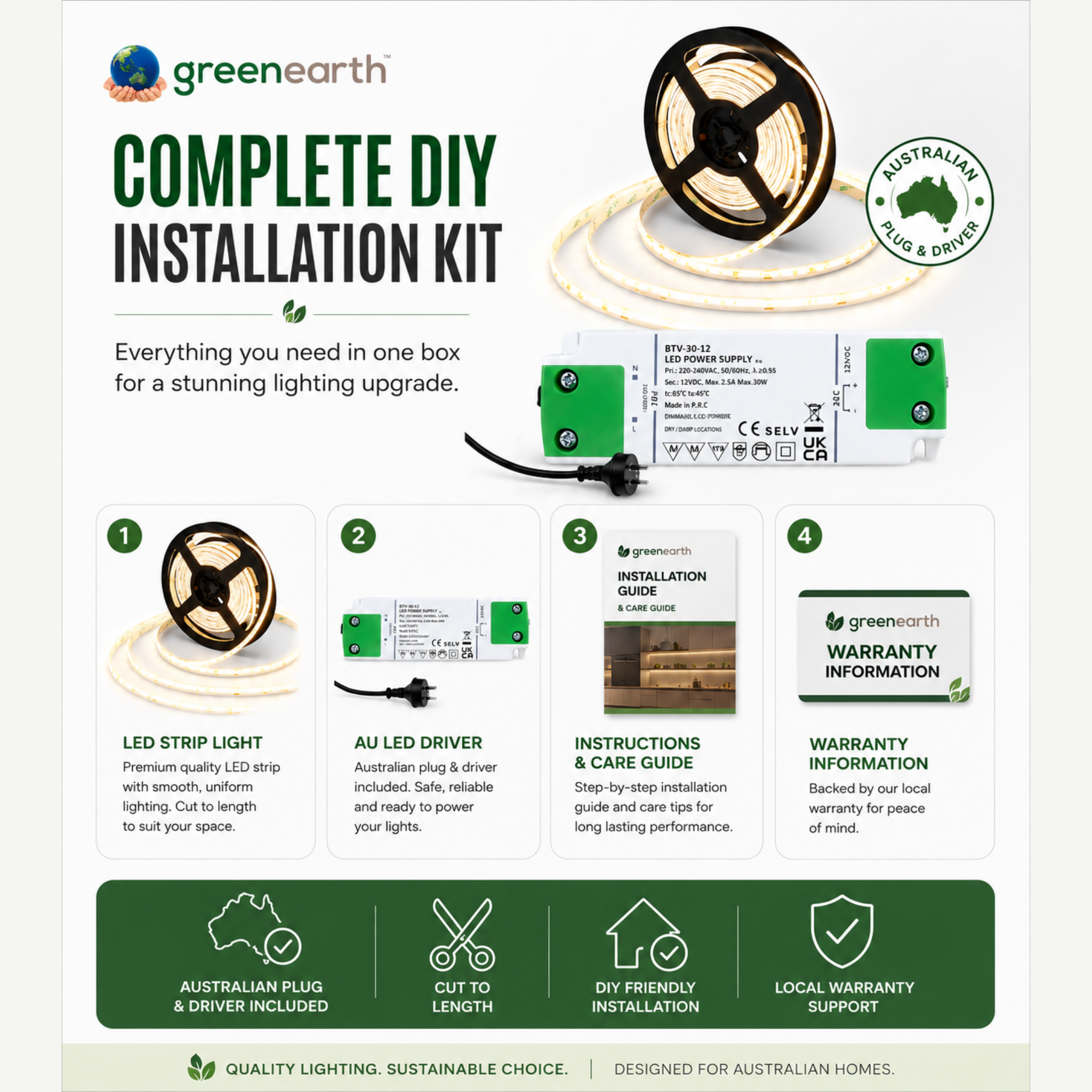 Greenearth Complete DIY Installation Kit for LED strip lights on a white background