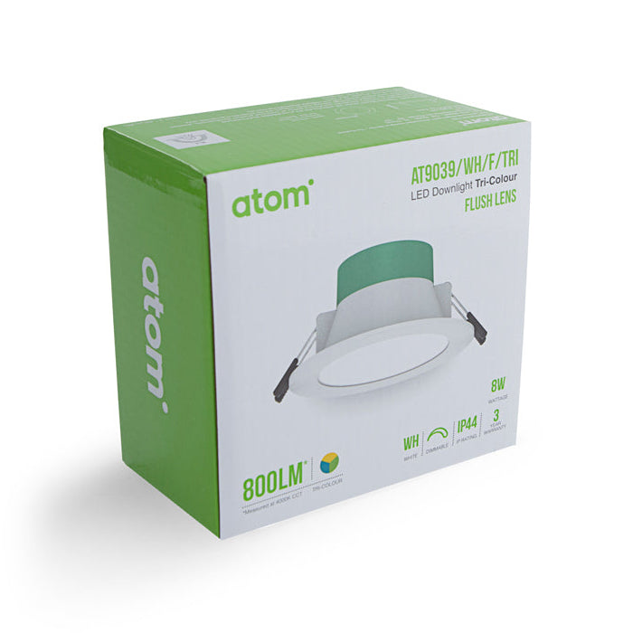 Atom AT9039 8W Tri-Colour LED Dimmable Ceiling Light - 90mm