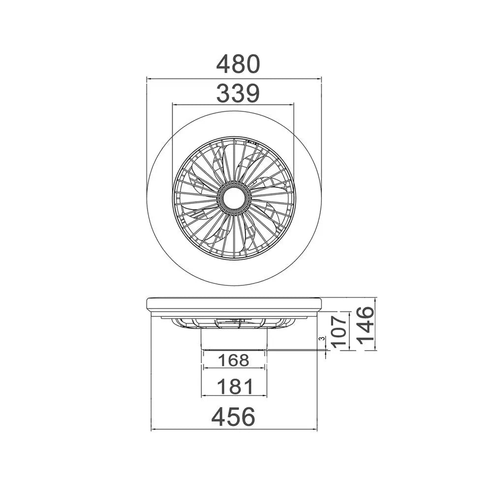 Interior Low Profile Surface Mounted DC Ceiling Fan White with Light VIFTU1 _Dimension