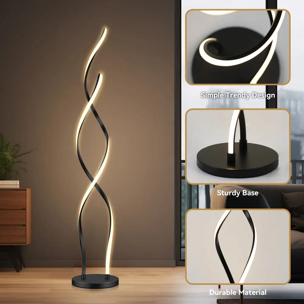Modern spiral LED floor lamp with iron aluminium body and PVC shade