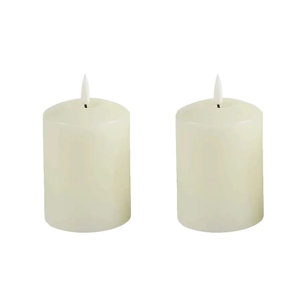 Set of 2 LED Ivory Wax Pillar Candles - 3 Size Options
