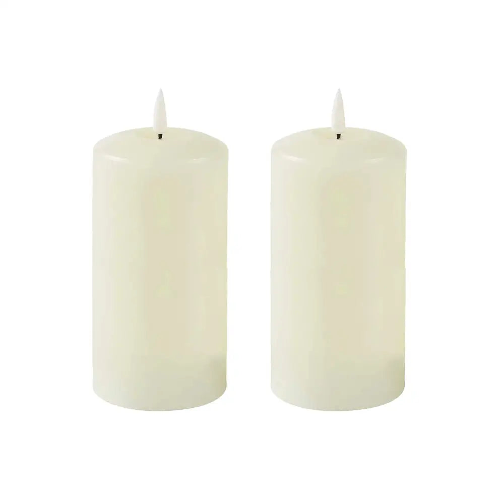 Set of 2 LED Ivory Wax Pillar Candles - 3 Size Options