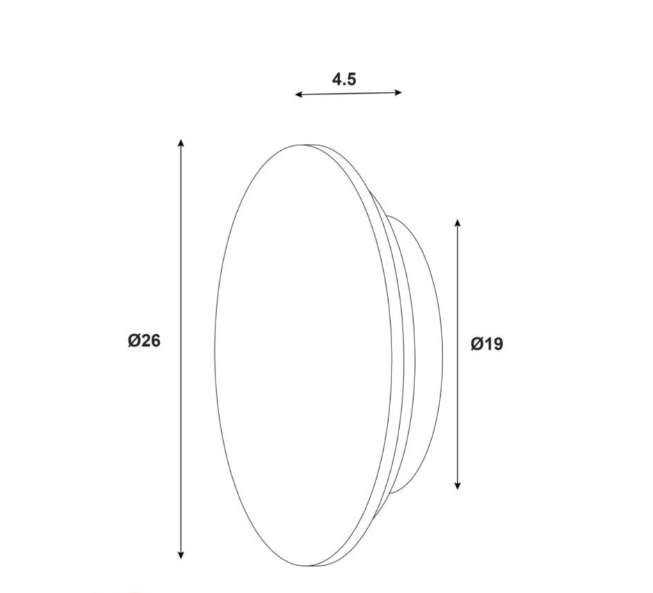 Technical drawing of a circular light fixture with dimensions labeled, featuring the Oriel Lighting brand.