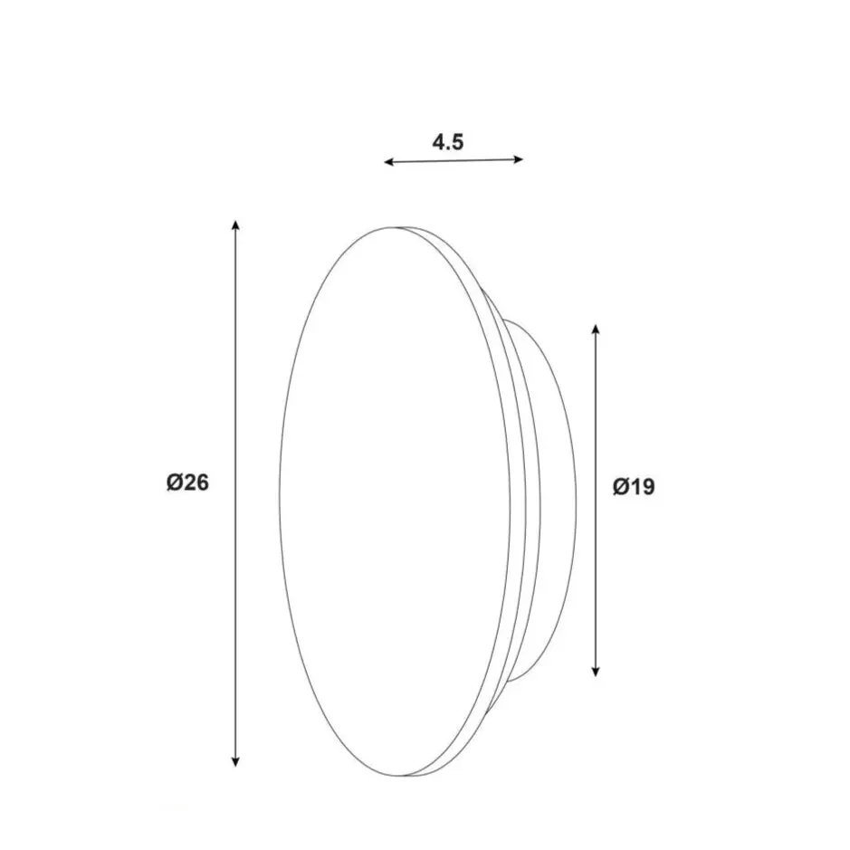 Technical drawing of a circular light fixture with dimensions labeled, featuring the Oriel Lighting brand.