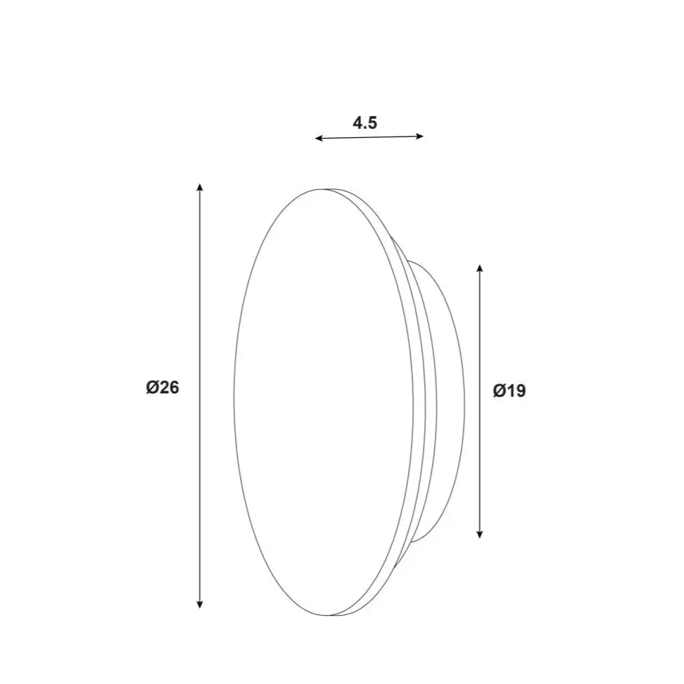 Technical drawing of a circular light fixture with dimensions labeled, featuring the Oriel Lighting brand.