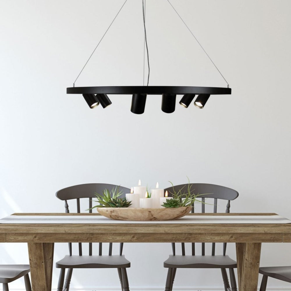 Modern pendant light with 6 adjustable spot heads