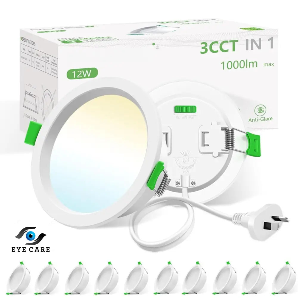 12W Tri-Colour Dimmable LED Downlight | 90mm Cut Out | Reno Optix Trade Pack 10 - Home & Garden > Lighting