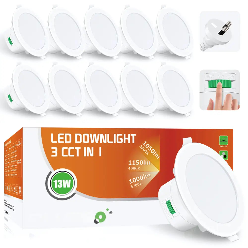 13W Tri-Colour Dimmable LED Downlight | 90mm Cut Out | Reno Powerlux Trade Pack 10 - Home & Garden > Lighting