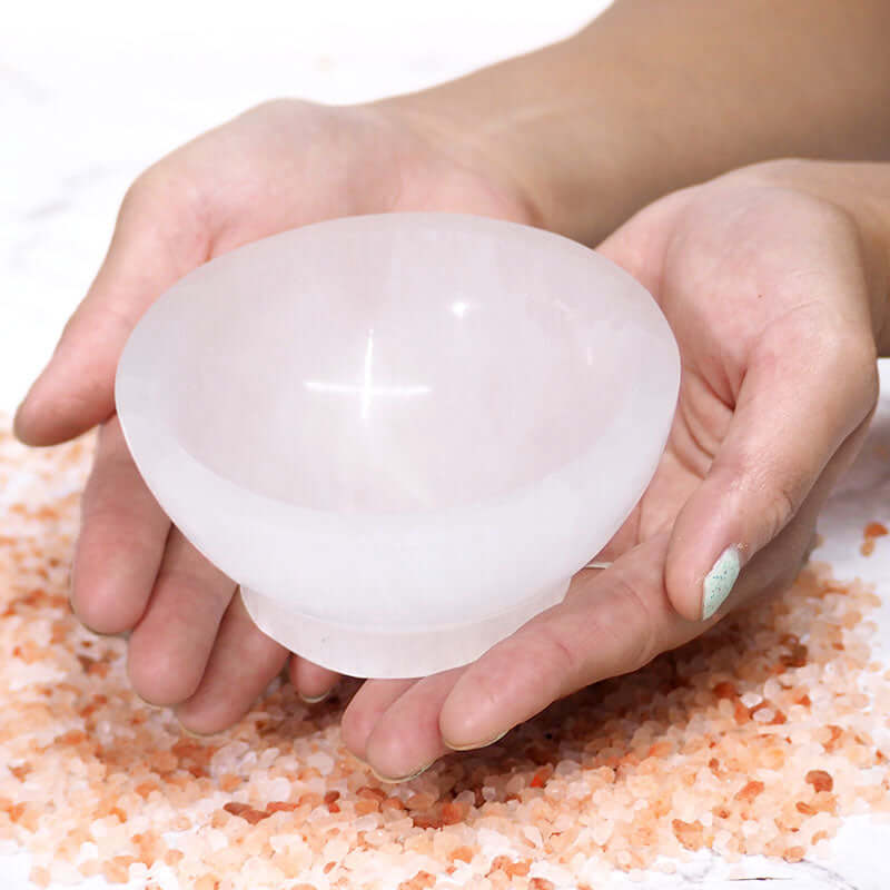 Selenite Fire Bowl With Citrine Rough on LED Base