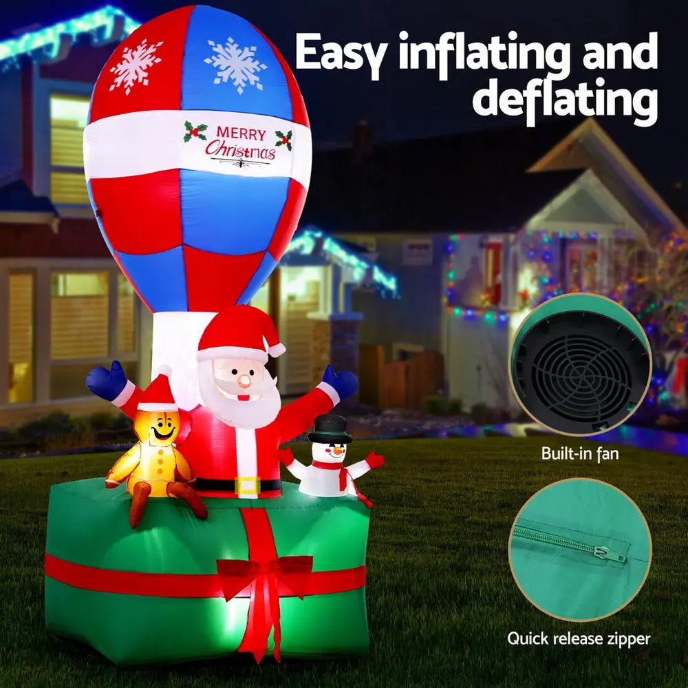 2.8M Christmas Inflatable Santa in Ballon LED Decorations Illuminated