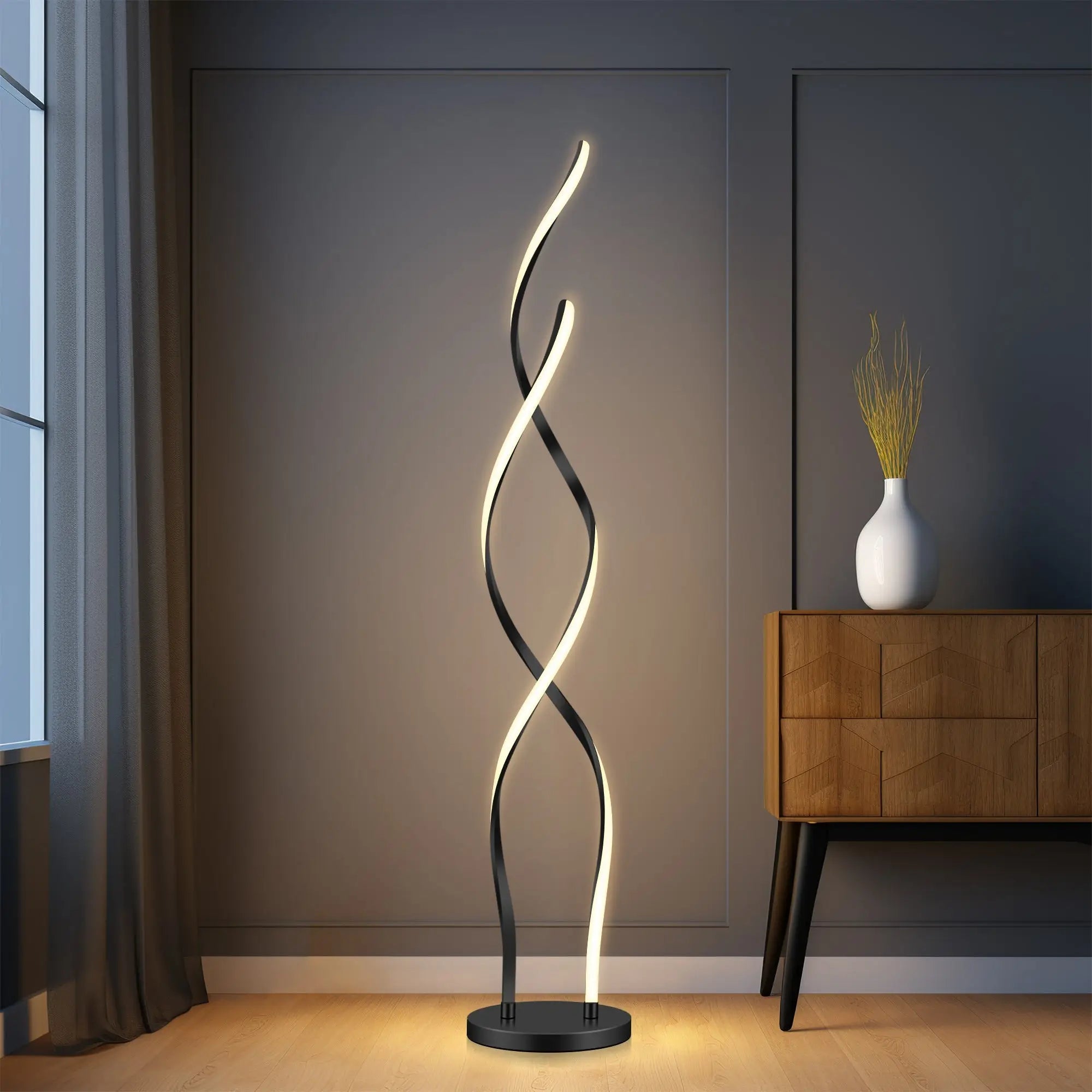 Acropora LED floor lamp black with modern double-helix design