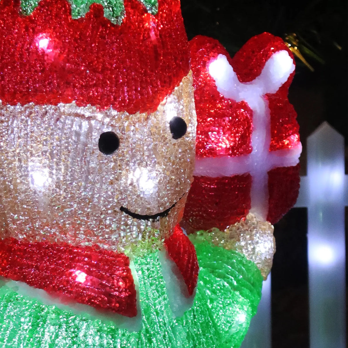 Acrylic Christmas Elf with Giftbox Light Decoration