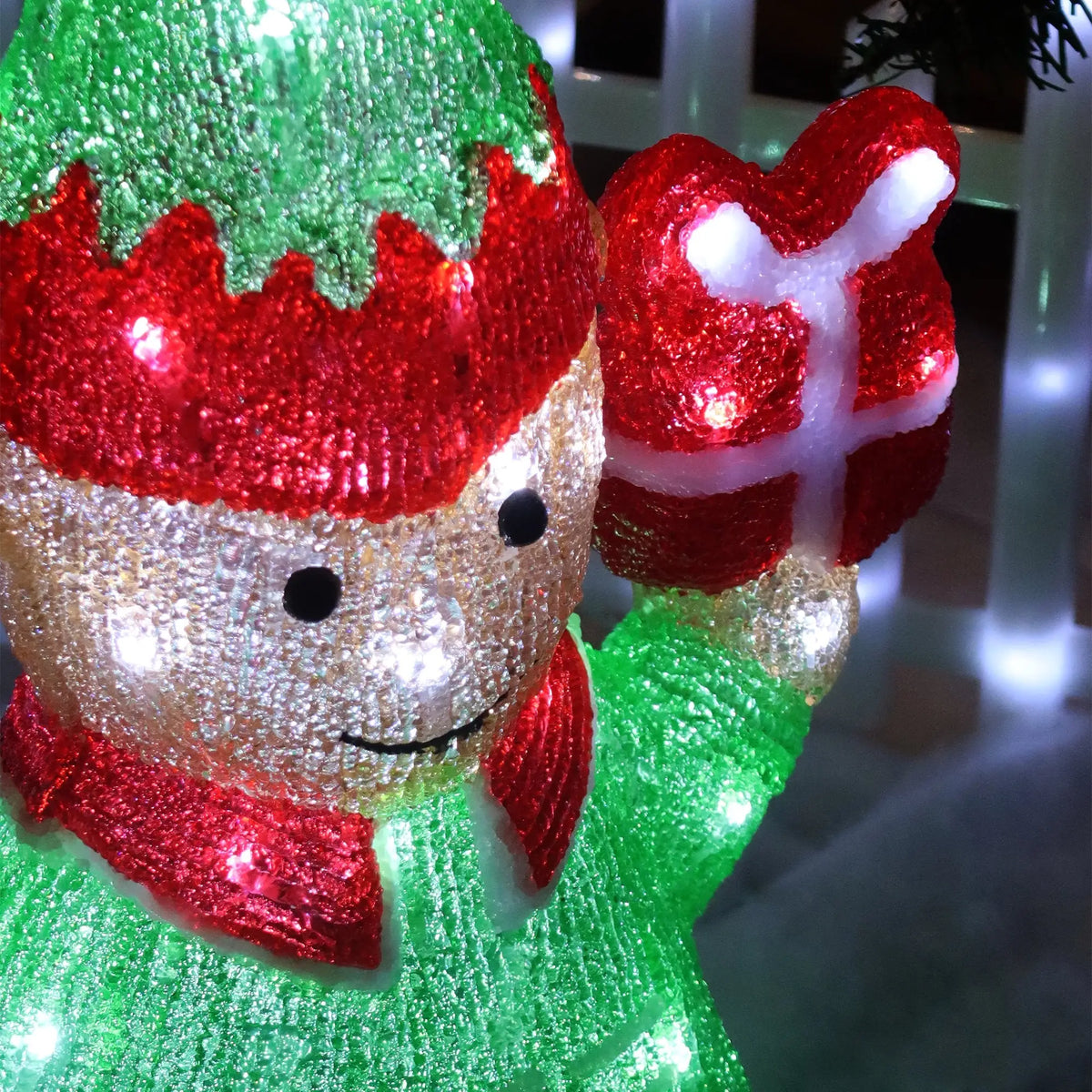 Acrylic Christmas Elf with Giftbox Light Decoration