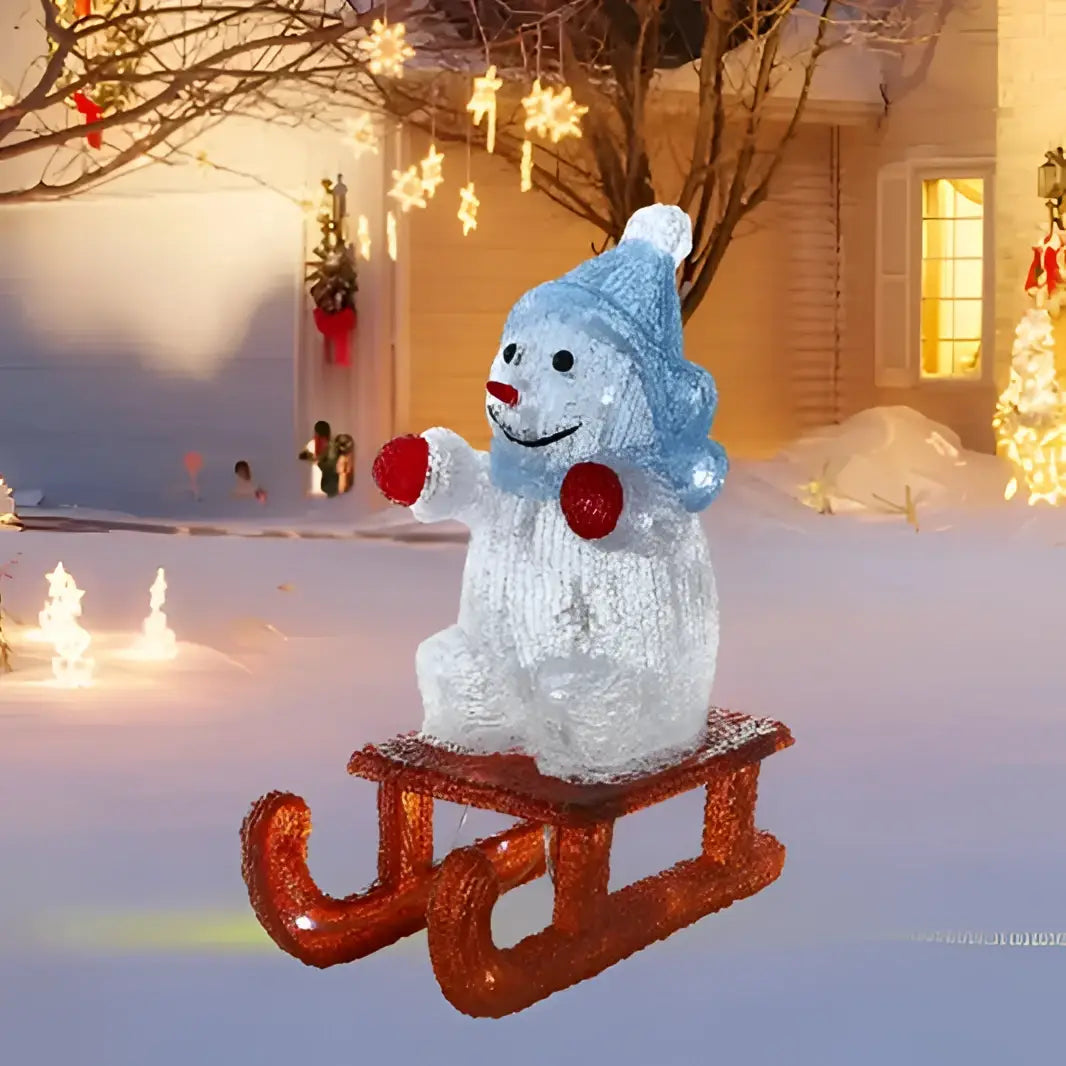 Acrylic Led Snowman on Sleigh Green Earth Lighting