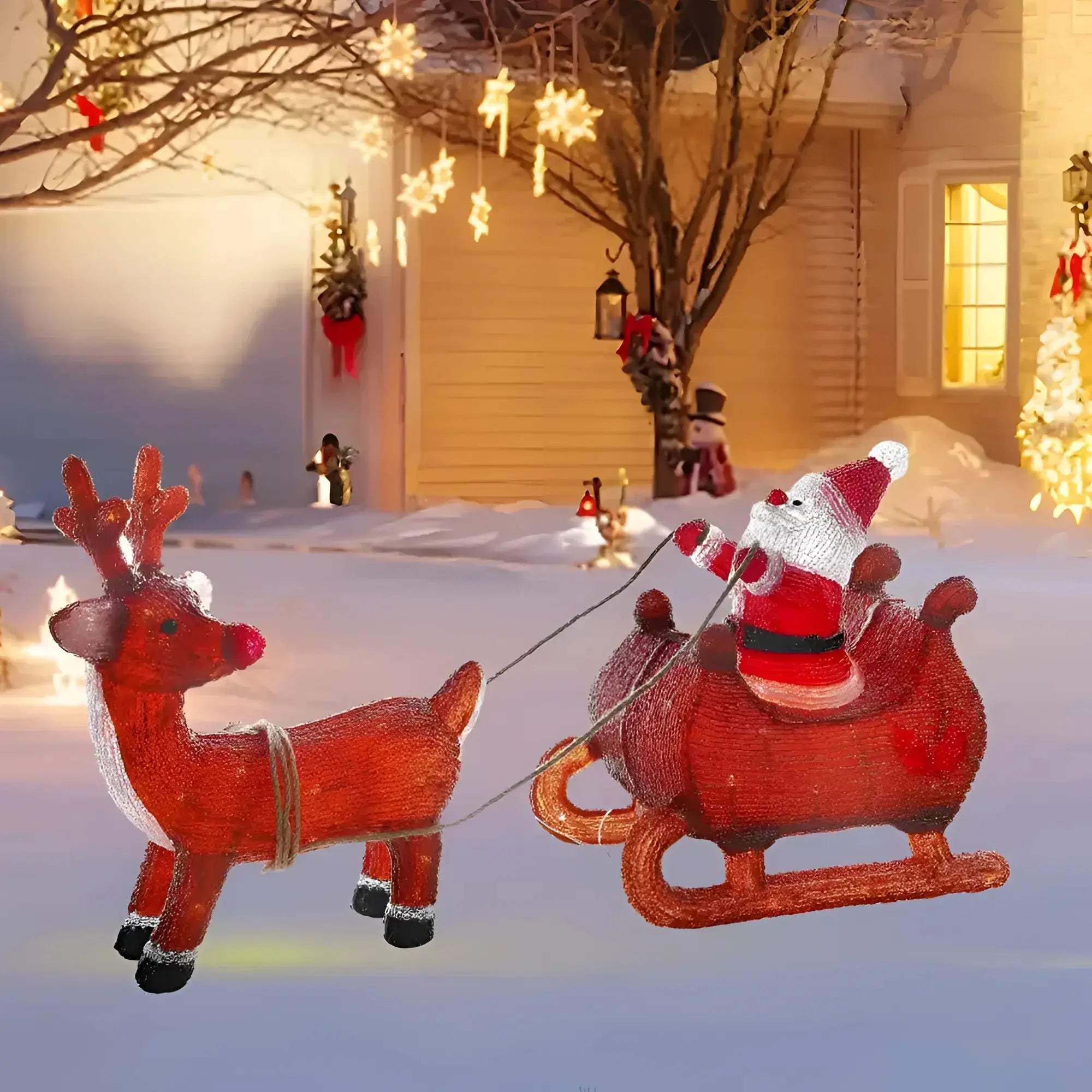Acrylic Santa Sleigh with Reindeer Green Earth