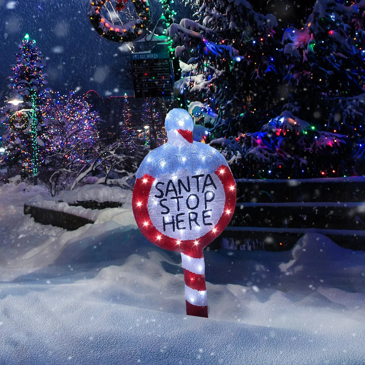 Acrylic Santa Stop Here Sign for Indoor & Outdoor
