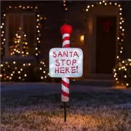 Acrylic Santa Stop Here Sign W/ Metal Floor Sticker